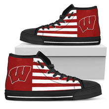 Load image into Gallery viewer, American Flag Wisconsin Badgers High Top Shoes