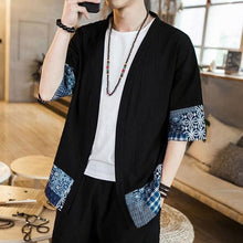 Load image into Gallery viewer, Japan Style Autumn Coat Men&#39;s Coat Cardigan Half Sleeve Open Stitch Floral Loose Patchwork Outwear Hombre Shirt Camisa Fashion