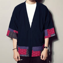 Load image into Gallery viewer, Japan Style Autumn Coat Men&#39;s Coat Cardigan Half Sleeve Open Stitch Floral Loose Patchwork Outwear Hombre Shirt Camisa Fashion